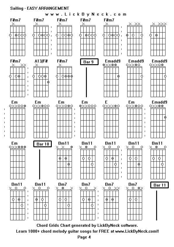 Chord Grids Chart of chord melody fingerstyle guitar song-Sailing - EASY ARRANGEMENT,generated by LickByNeck software.